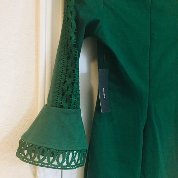 LULUS Emerald Green Bell Sleeve Mini Bodycon Cutout Dress XS Fitted NEW - Picture 9 of 11
